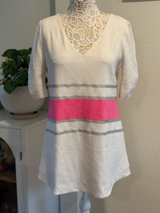 Anthropologie Dresses & Skirts - Deletta V-Neck White Mini Dress with Ruched Sleeves- size XL